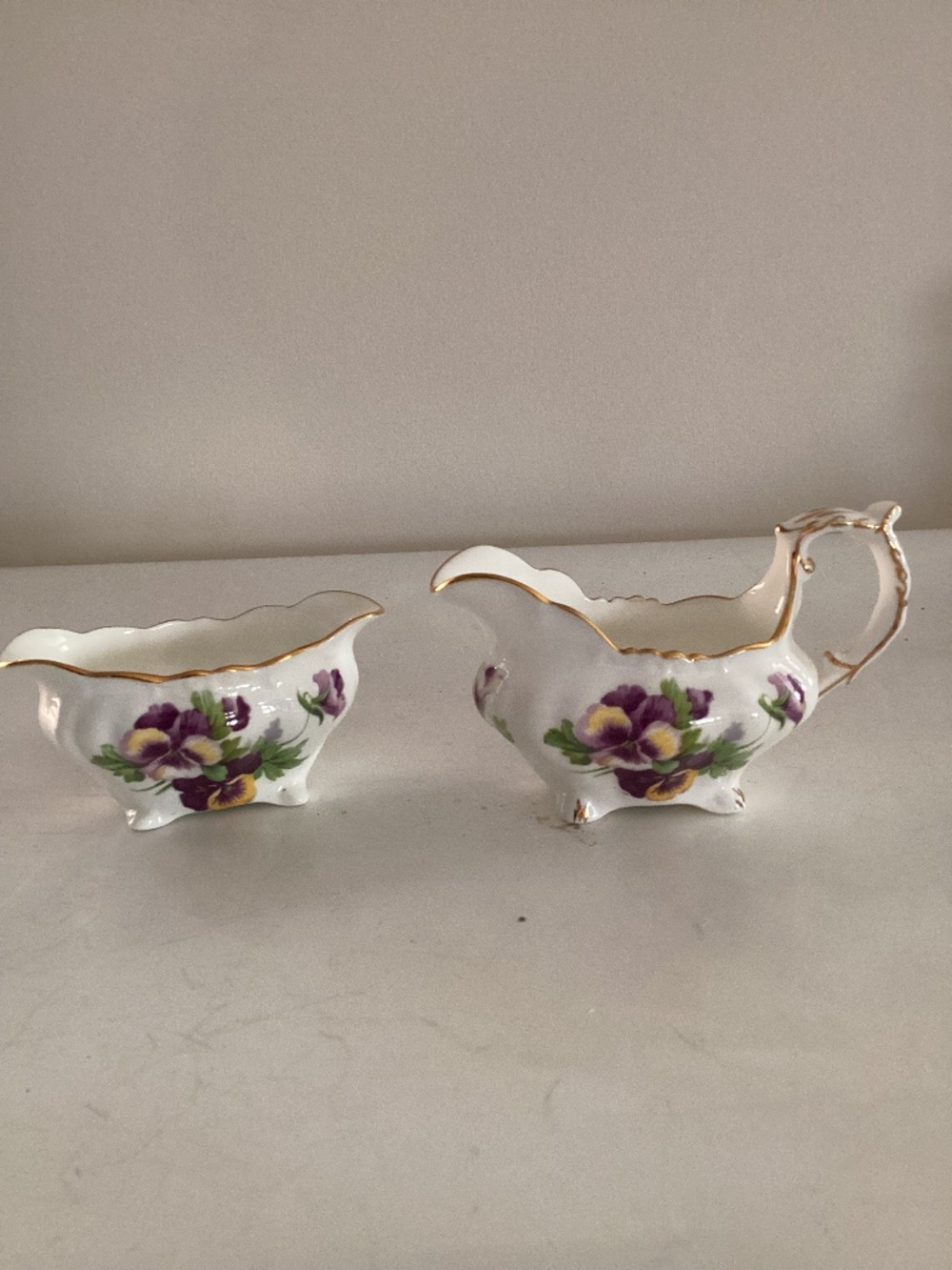 English Bone China Hammersley Pansies Pattern Mini Creamer and Sugar Bowl